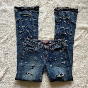 Vintage Bubblegum Distressed Low Rise Flare Jeans